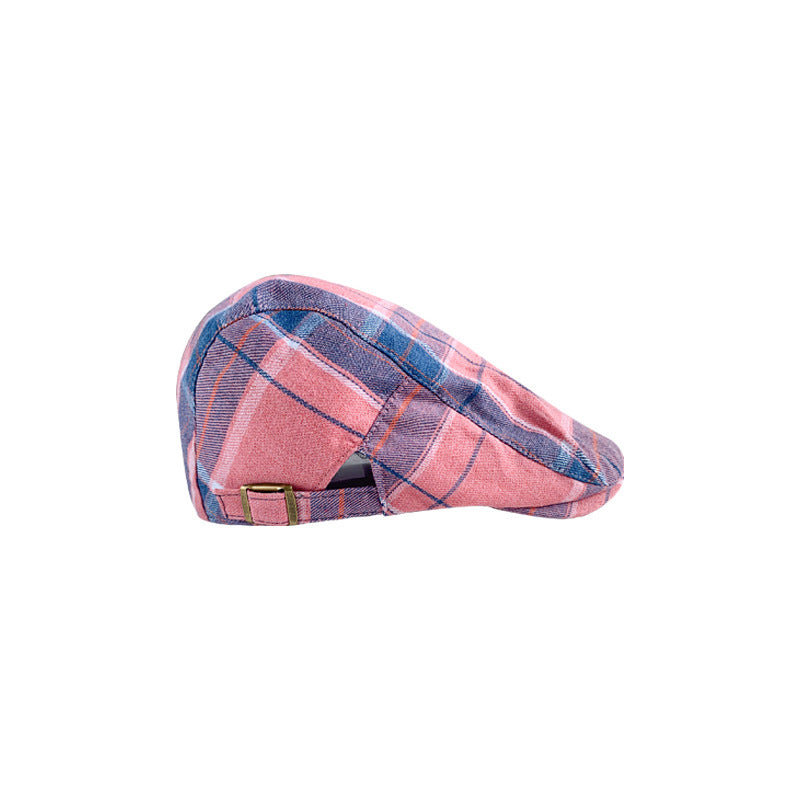 2-PCS Pink Lightweight Checkered Flat Cap - Adjustable Retro Driver Hat for Men & Women - Image 4