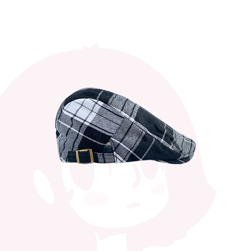 2-PCS Black Lightweight Checkered Flat Cap - Adjustable Retro Driver Hat for Men & Women - Image 2