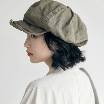Harajuku Green Women's Vintage Style Baker Boy Cap - Soft Cotton Linen Blend - Image 2