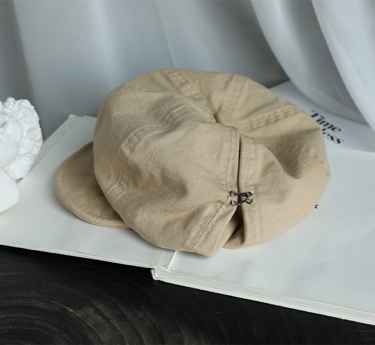 Beige Women's Vintage Style Baker Boy Cap - Soft Cotton Linen Blend - Image 2