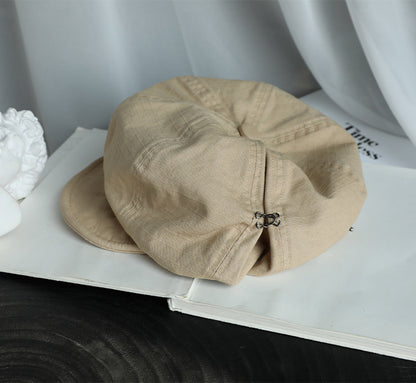 Beige Women's Vintage Style Baker Boy Cap - Soft Cotton Linen Blend - Image 2
