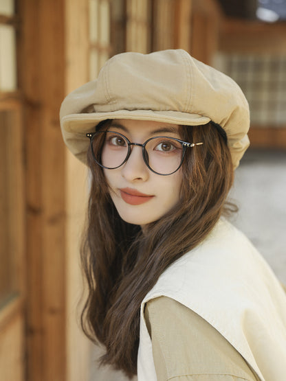 Beige Women's Vintage Style Baker Boy Cap - Soft Cotton Linen Blend - Image 3