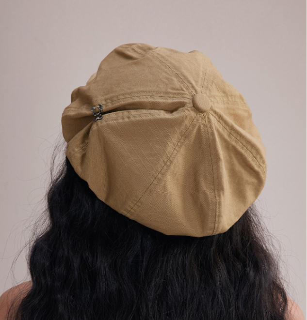 Khaki Women's Vintage Style Baker Boy Cap - Soft Cotton Linen Blend - Image 2