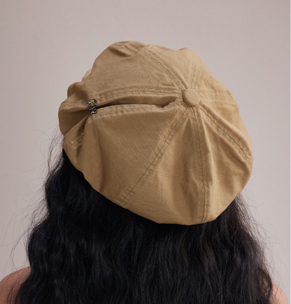 Khaki Women's Vintage Style Baker Boy Cap - Soft Cotton Linen Blend - Image 2