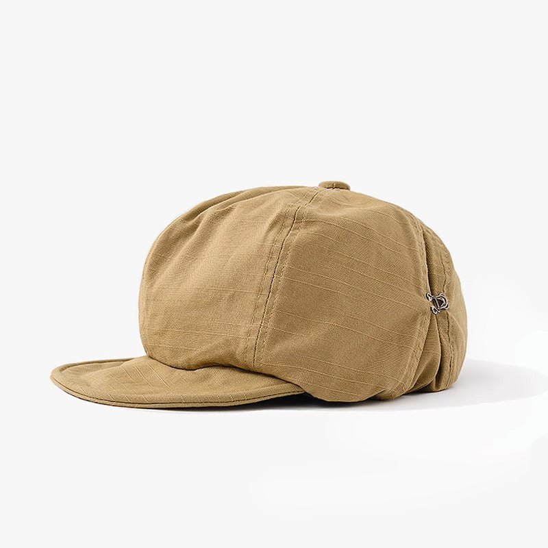 Khaki Women's Vintage Style Baker Boy Cap - Soft Cotton Linen Blend - Image 3