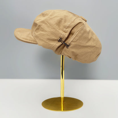 Khaki Women's Vintage Style Baker Boy Cap - Soft Cotton Linen Blend - Image 4
