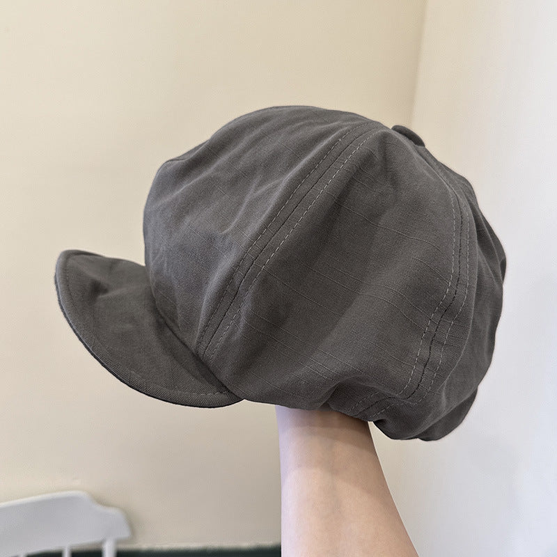Grey Women's Vintage Style Baker Boy Cap - Soft Cotton Linen Blend - Image 2