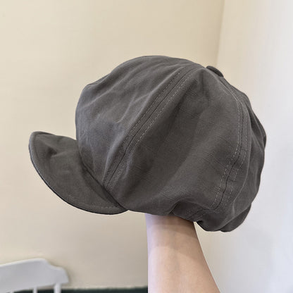 Grey Women's Vintage Style Baker Boy Cap - Soft Cotton Linen Blend - Image 2