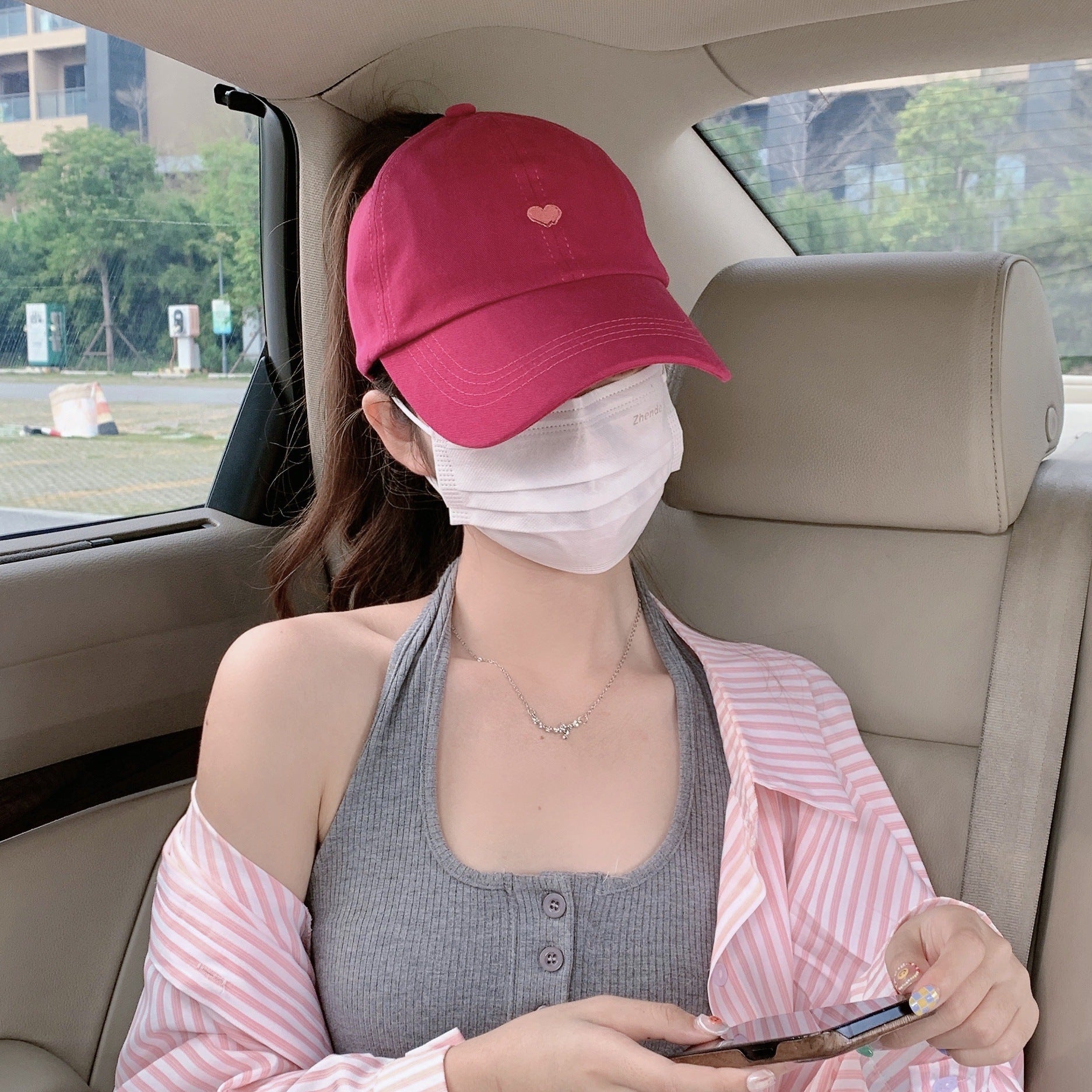 Rose Red Stylish Ponytail Opening Baseball Cap - "Have a Nice Day" Embroidery - Image 3