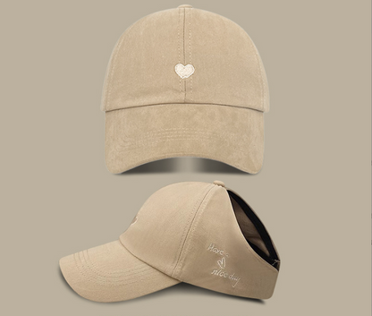 Khaki Stylish Ponytail Opening Baseball Cap - Have a Nice Day" Embroidery" - Image 2