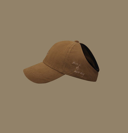 Dark brown Stylish Ponytail Opening Baseball Cap - Have a Nice Day" Embroidery" - Image 2