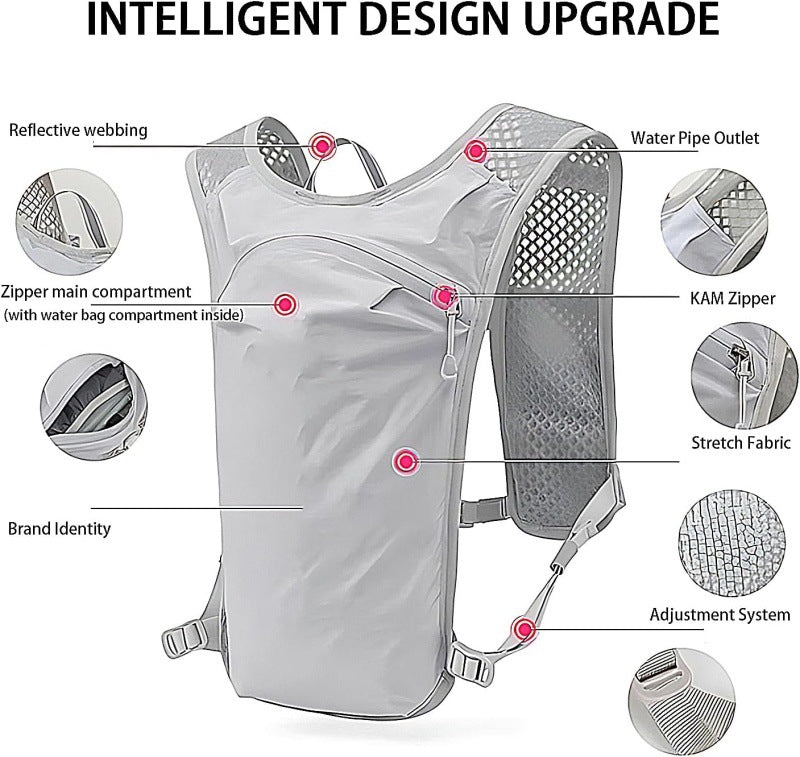 Grey Lightweight Hydration Vest Pack - Breathable Running & Cycling Backpack - Image 5