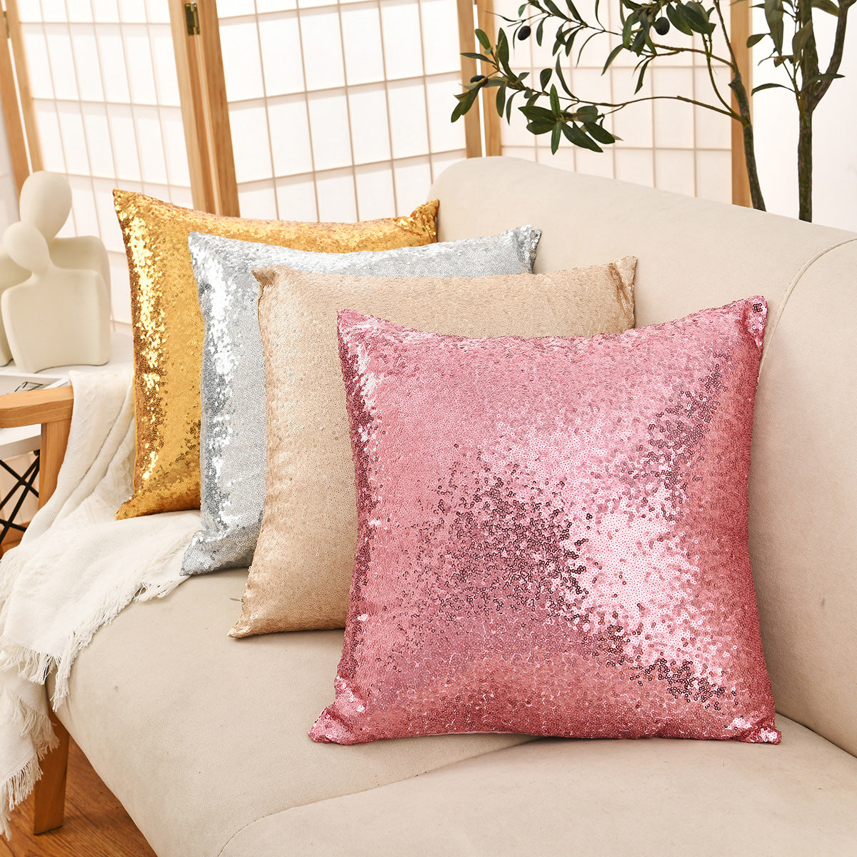 Shiny Sequin Pillowcase - Single-sided gorgeous pillowcase  (Pink pair: 40x40cm) - Image 3