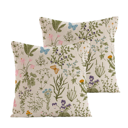 Style 4 Wildflower Linen Pillow Cover - Botanical Print Cushion Case (Three piece set: 45x45cm) - Image 2