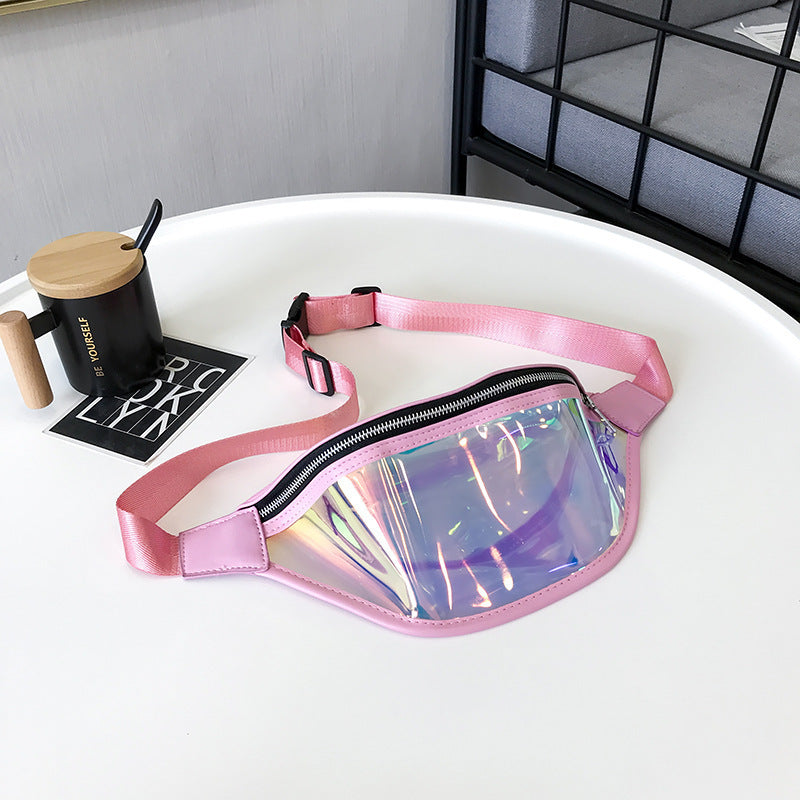 Pink Transparent Waist Bag - Shiny Laser Waist Bag Crossbody Bag - Image 2