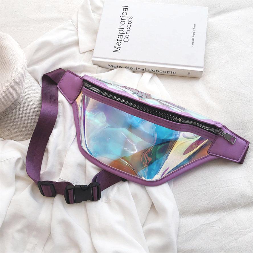 Purple Transparent Waist Bag - Shiny Laser Waist Bag Crossbody Bag - Image 3