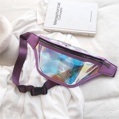 Purple Transparent Waist Bag - Shiny Laser Waist Bag Crossbody Bag - Image 3