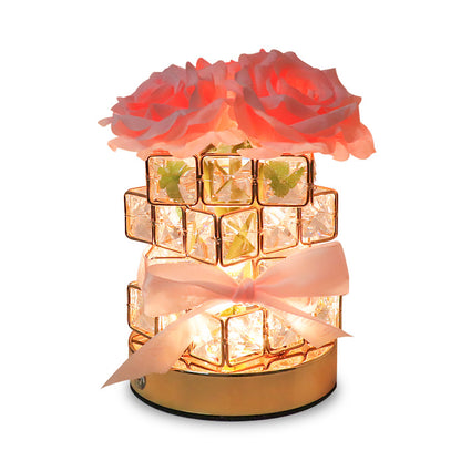 Pink Rose LED Crystal Flower Table Lamp - USB Rechargeable Touch Control Night Light - Image 2