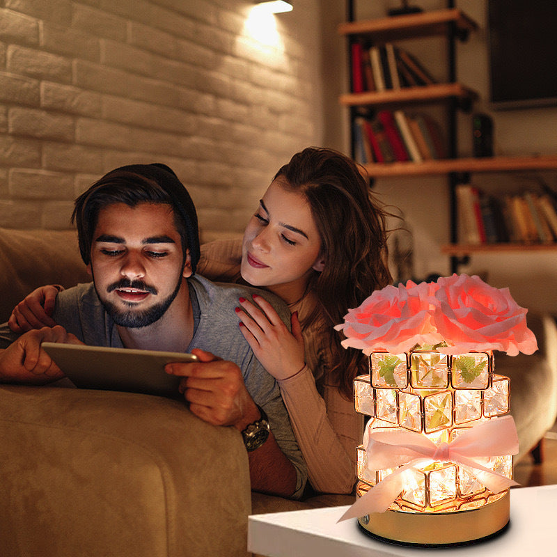 Pink Rose LED Crystal Flower Table Lamp - USB Rechargeable Touch Control Night Light - Image 3
