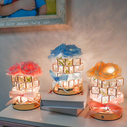 Pink Rose LED Crystal Flower Table Lamp - USB Rechargeable Touch Control Night Light - Image 4