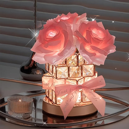 Pink Rose LED Crystal Flower Table Lamp - USB Rechargeable Touch Control Night Light - Image 5