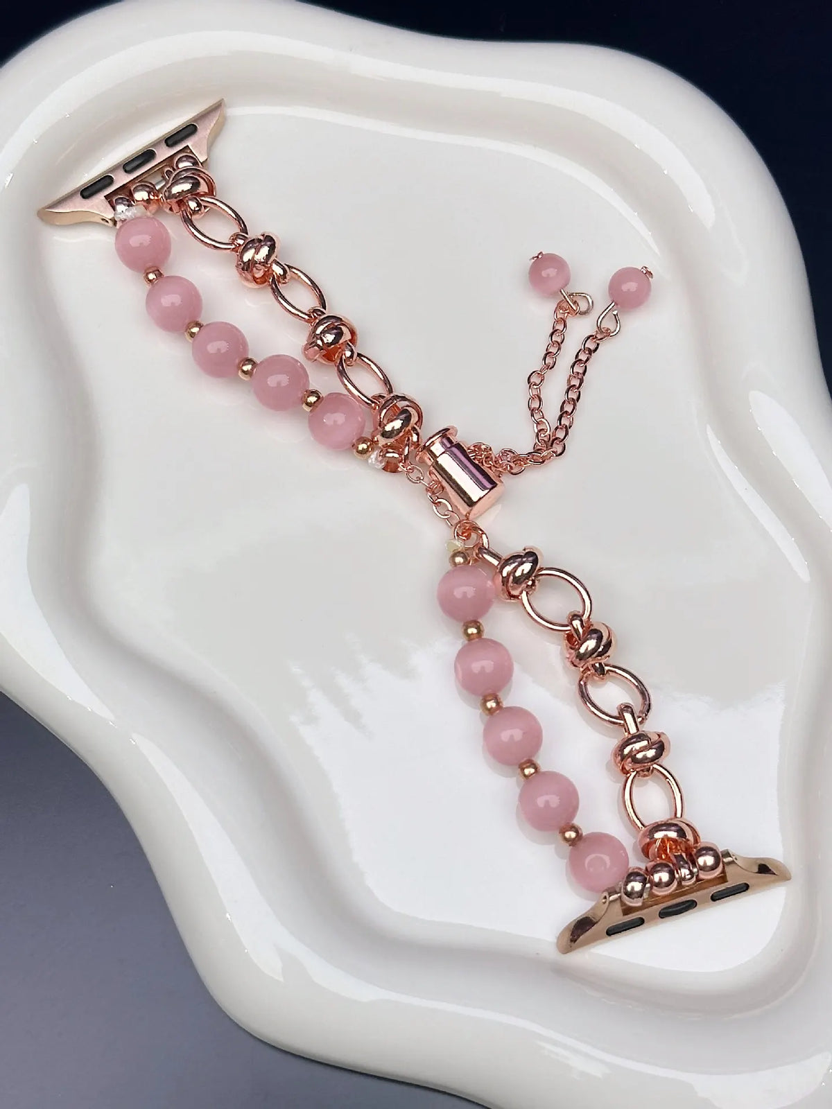 2-pcs Pink Elegant Cat's Eye Beaded Bracelet Band for Apple Watch - Women's Luxury Strap (Compatible Size :38/40/41MM )