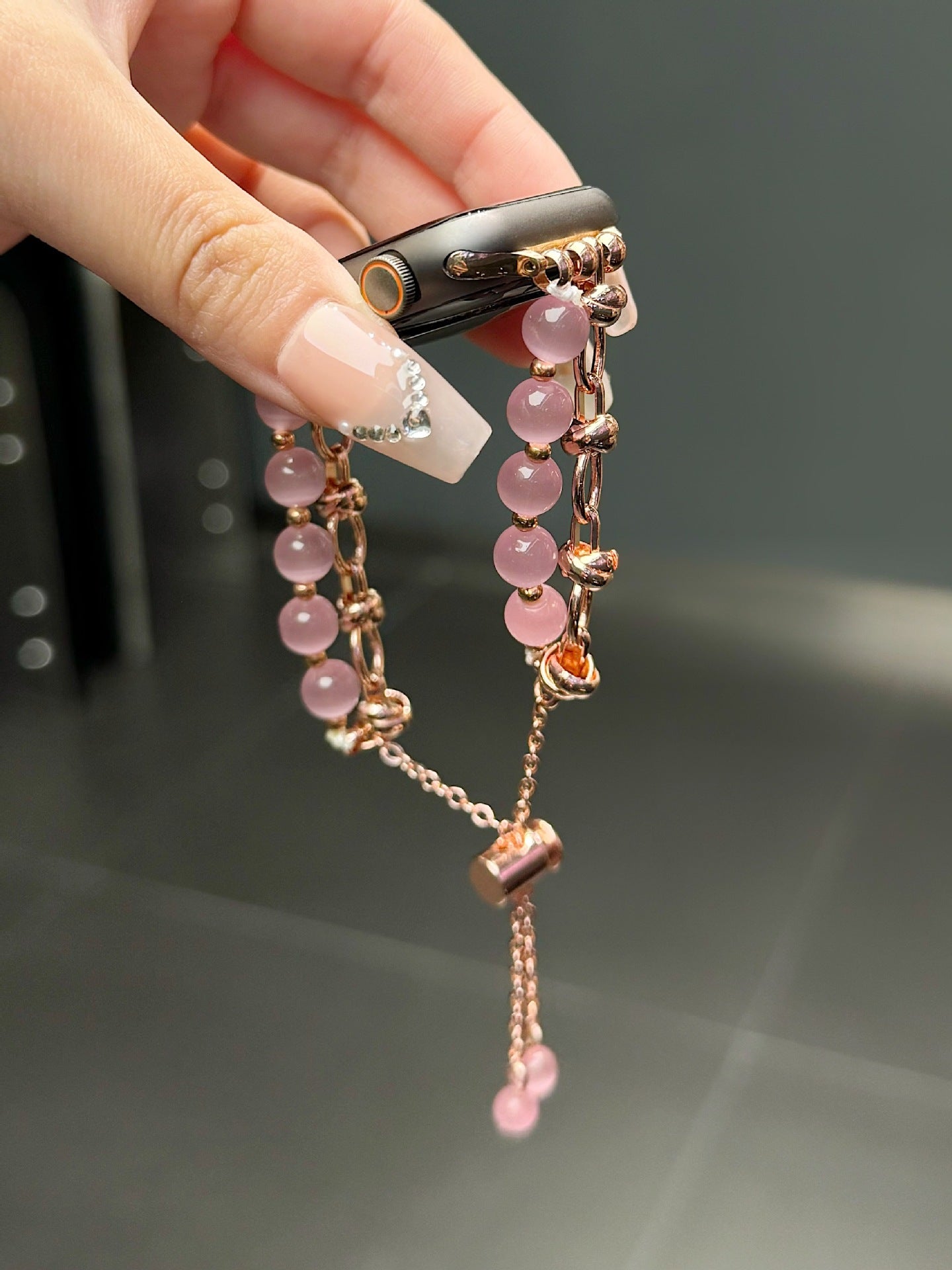 2-pcs Pink Elegant Cat's Eye Beaded Bracelet Band for Apple Watch - Women's Luxury Strap (Compatible Size :38/40/41MM ) - Image 4