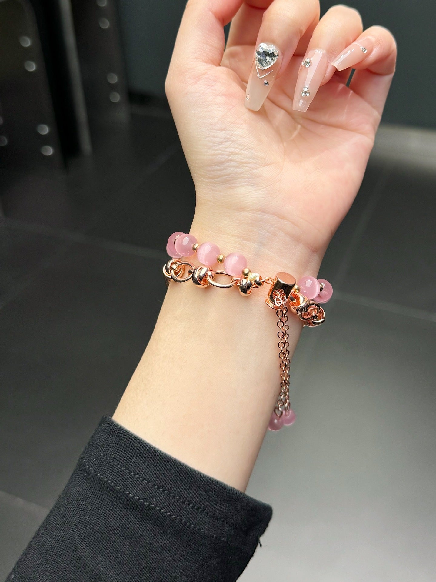2-pcs Pink Elegant Cat's Eye Beaded Bracelet Band for Apple Watch - Women's Luxury Strap (Compatible Size :38/40/41MM ) - Image 6