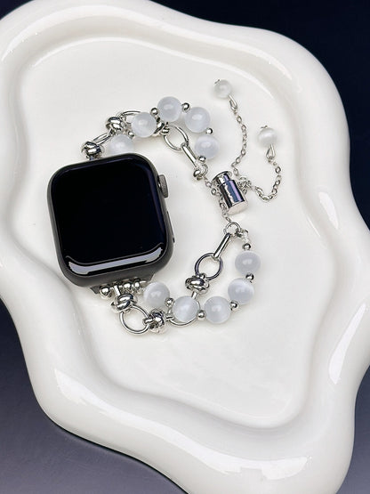 2-pcs Silver Elegant Cat's Eye Beaded Bracelet Band for Apple Watch - Women's Luxury Strap (Compatible Size :38/40/41MM ) - Image 2