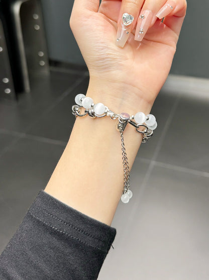 2-pcs Silver Elegant Cat's Eye Beaded Bracelet Band for Apple Watch - Women's Luxury Strap (Compatible Size :38/40/41MM ) - Image 3