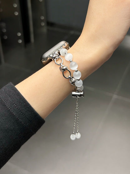 2-pcs Silver Elegant Cat's Eye Beaded Bracelet Band for Apple Watch - Women's Luxury Strap (Compatible Size :38/40/41MM ) - Image 4