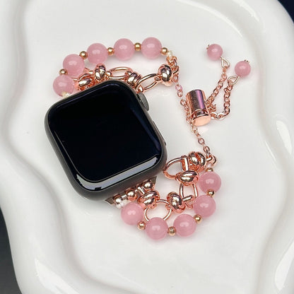 2-pcs Pink Elegant Cat's Eye Beaded Bracelet Band for Apple Watch - Women's Luxury Strap (Compatible Size :42/44/45MM ) - Image 3