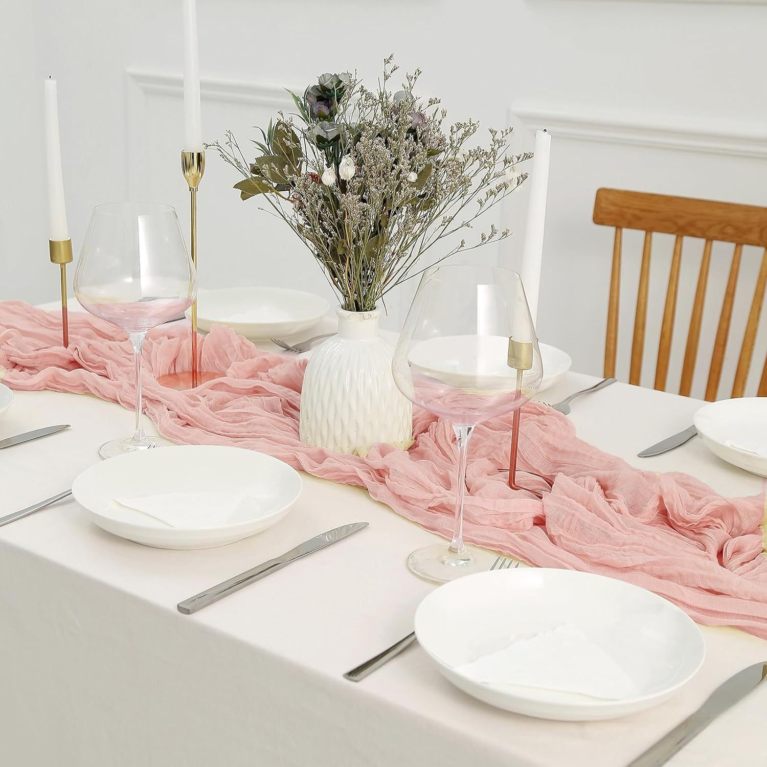 Pink Bohemian Gauze Table Runner 2-Pack - Polyester Fabric for Party and Birthday Table Decor - Image 3
