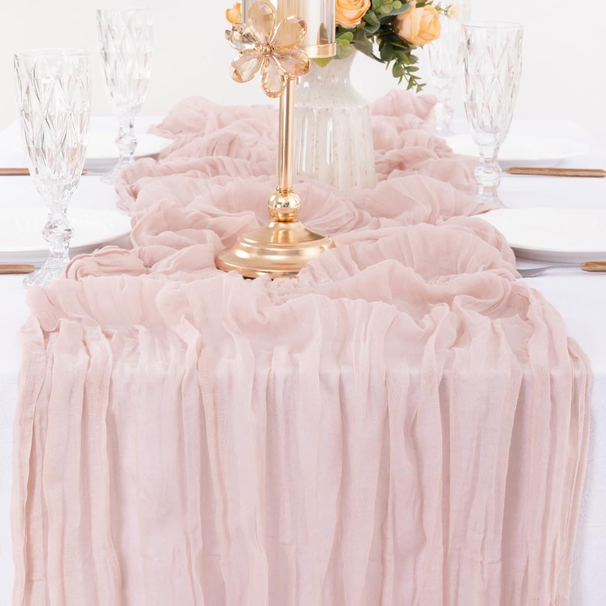 Pink Bohemian Gauze Table Runner 2-Pack - Polyester Fabric for Party and Birthday Table Decor - Image 6