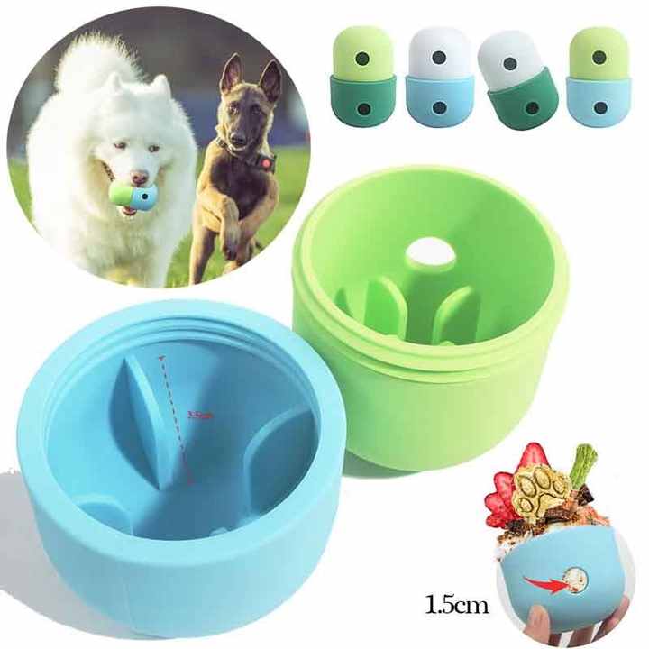 2 Pcs Green And Blue Interactive Pet Treat Dispensing Ball - Food-Grade Silicone Rolling Toy for Dogs with 1.5 cm Leakage Hole - Image 2