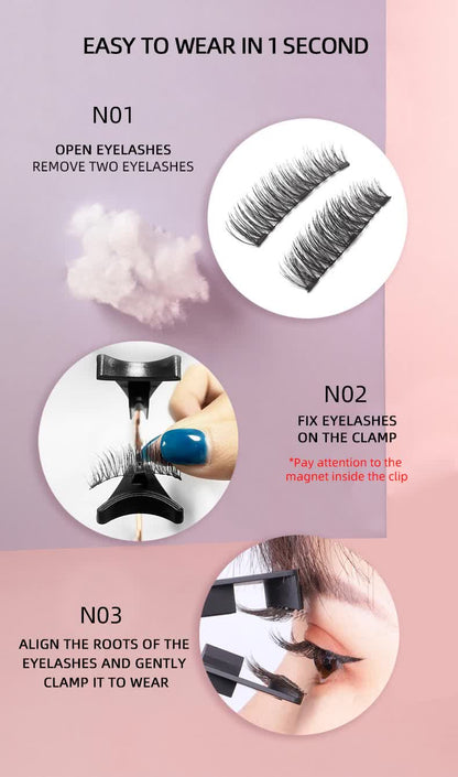 Style 2 Black Magnetic False Eyelashes Kit - 3 Pairs with Applicator Clip and Mirror Case - Image 4