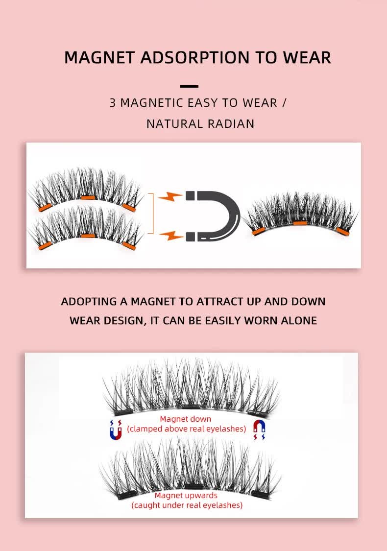 Style 2 Black Magnetic False Eyelashes Kit - 3 Pairs with Applicator Clip and Mirror Case - Image 5