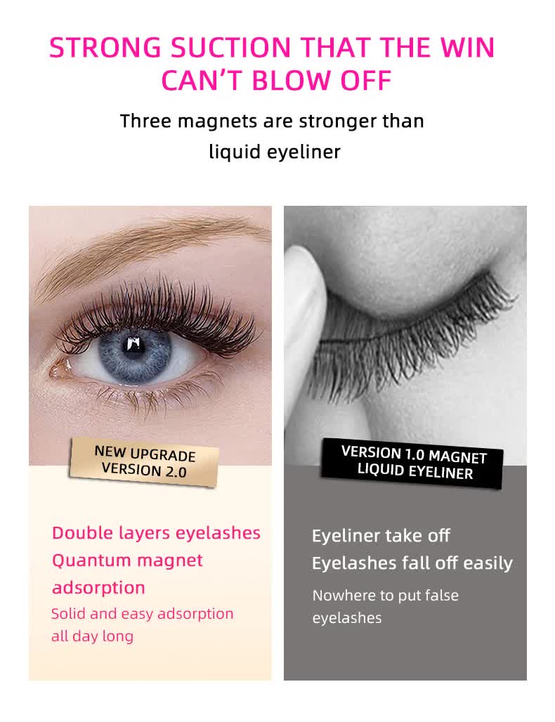 Style 2 Black Magnetic False Eyelashes Kit - 3 Pairs with Applicator Clip and Mirror Case - Image 8