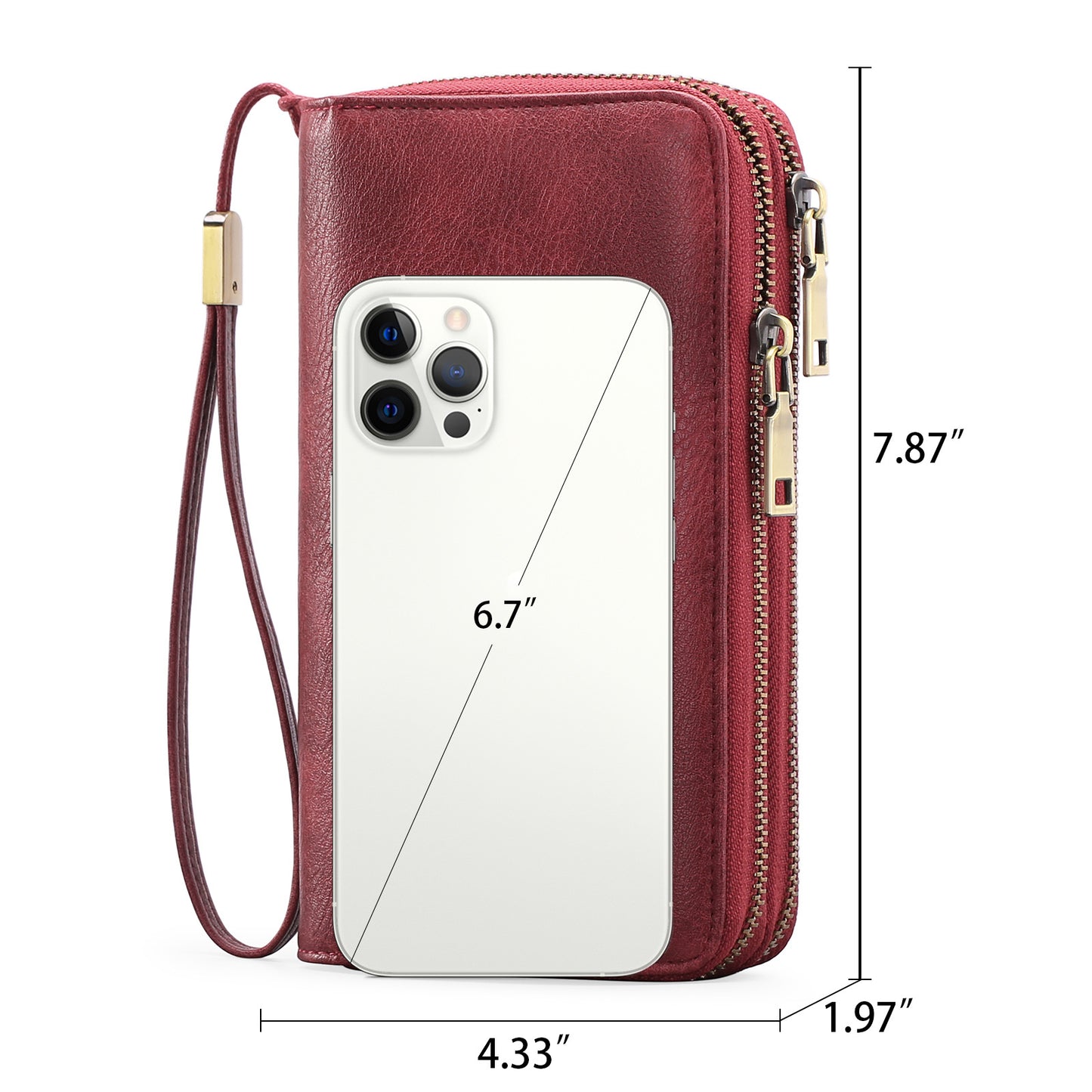 Brown Double Zipper Women's Wallet - Large Capacity Clutch Organizer with Wristlet Strap - Image 3