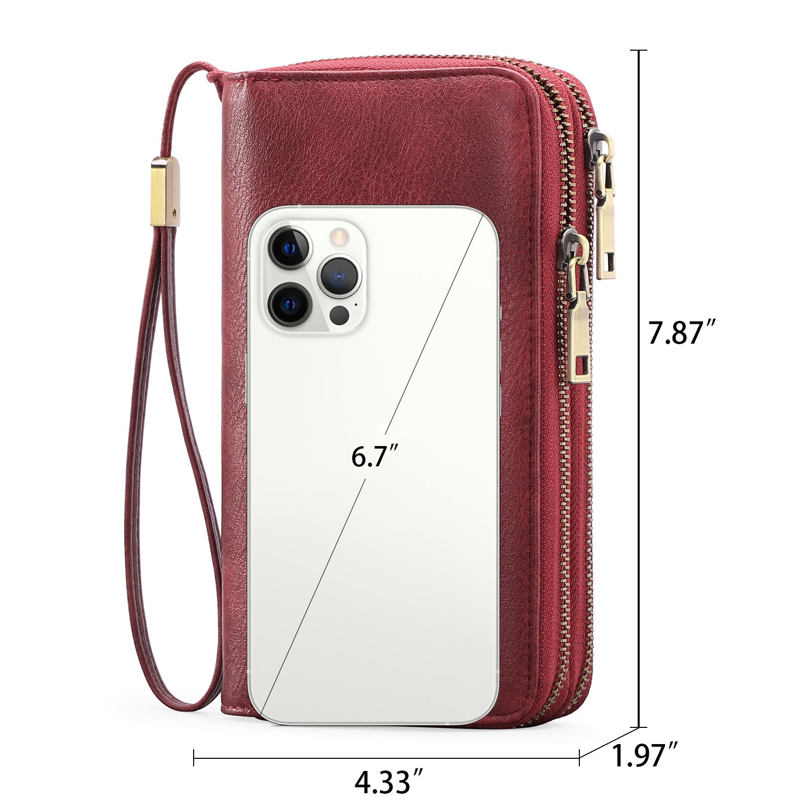 Brown Double Zipper Women's Wallet - Large Capacity Clutch Organizer with Wristlet Strap - Image 3