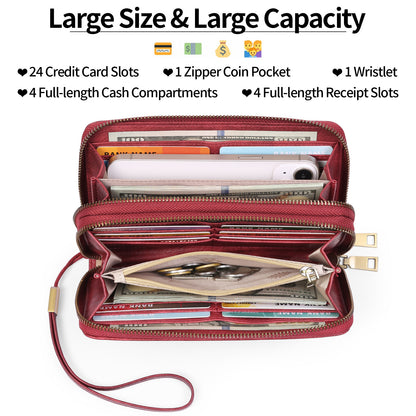 Brown Double Zipper Women's Wallet - Large Capacity Clutch Organizer with Wristlet Strap - Image 5