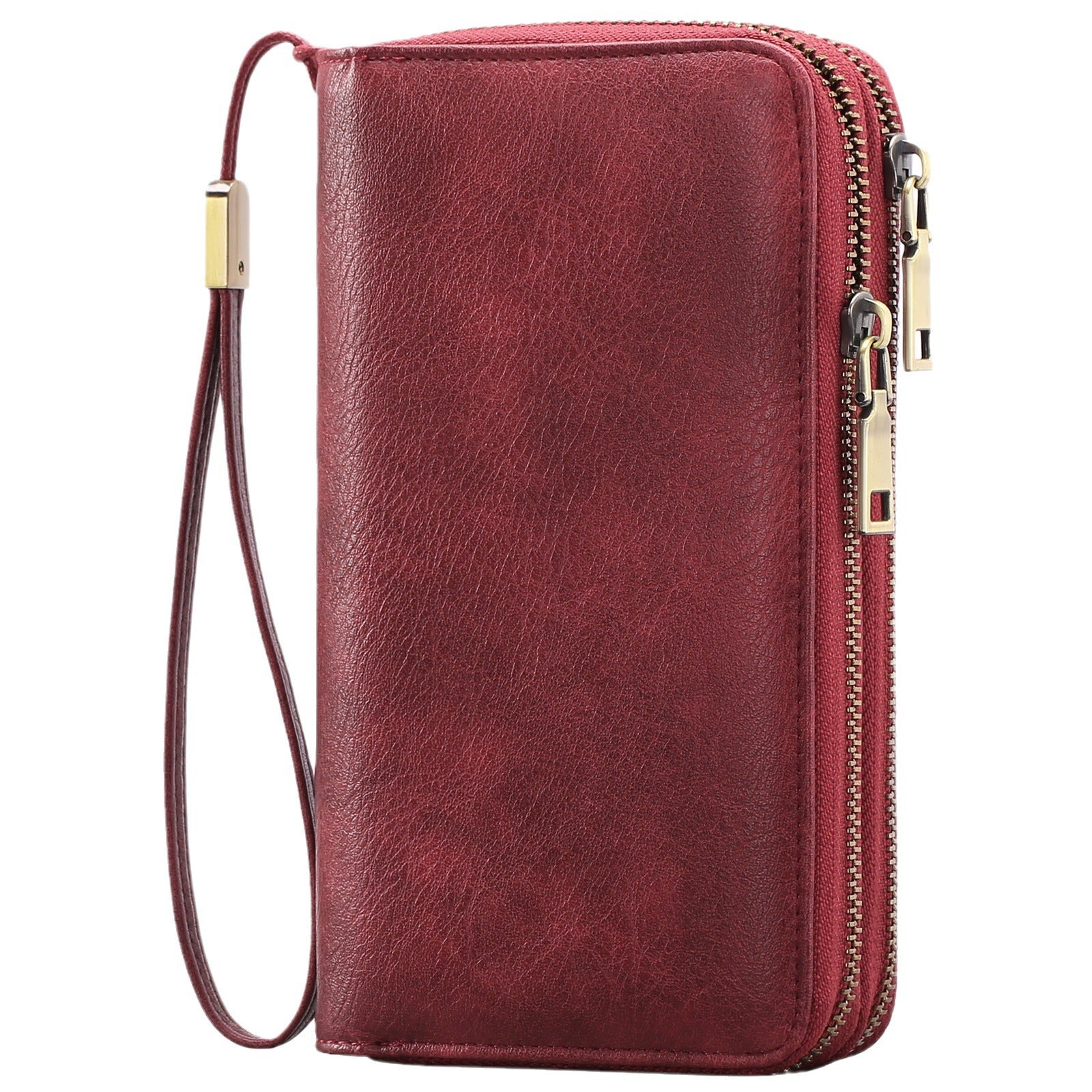 Brown Double Zipper Women's Wallet - Large Capacity Clutch Organizer with Wristlet Strap - Image 7