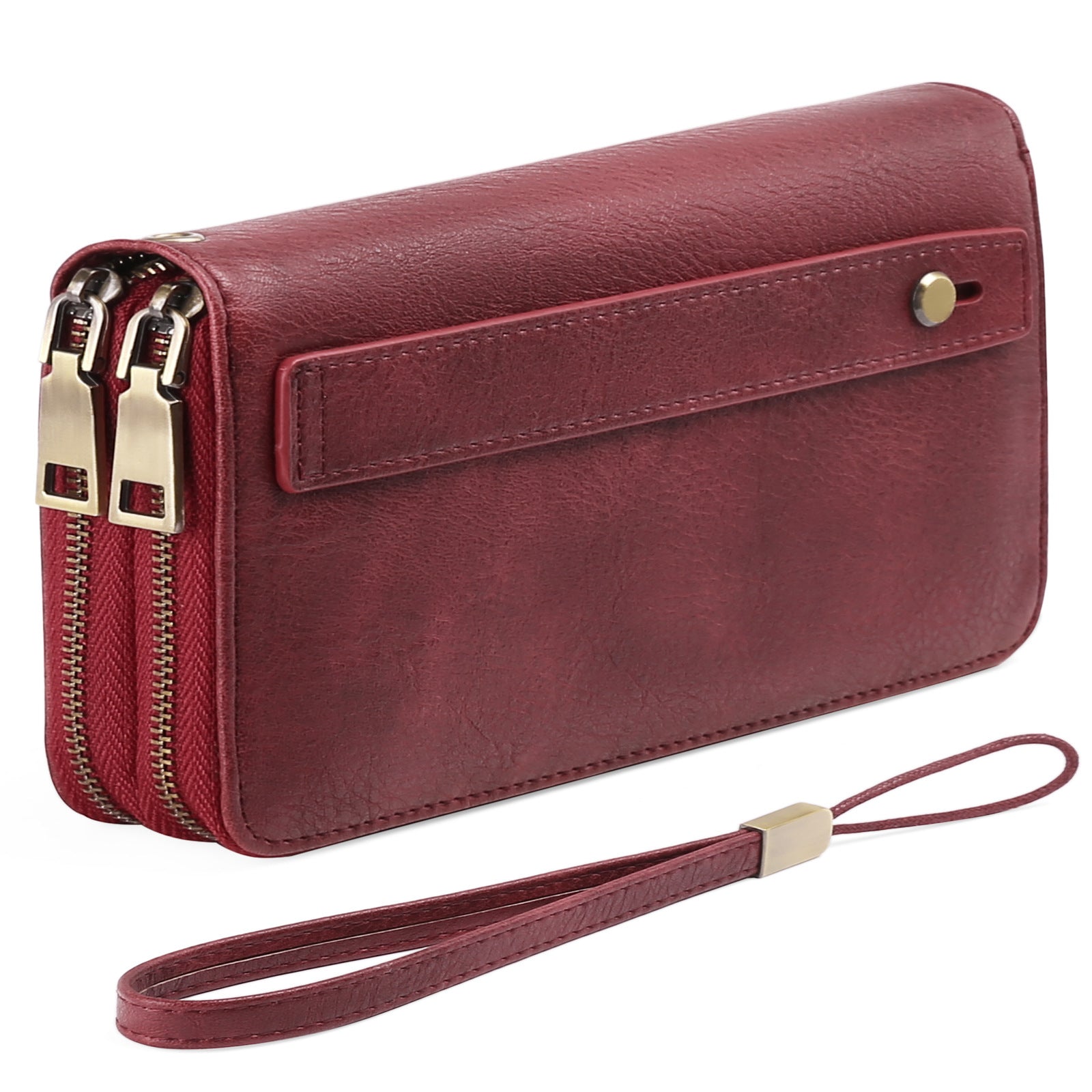 Brown Double Zipper Women's Wallet - Large Capacity Clutch Organizer with Wristlet Strap - Image 8