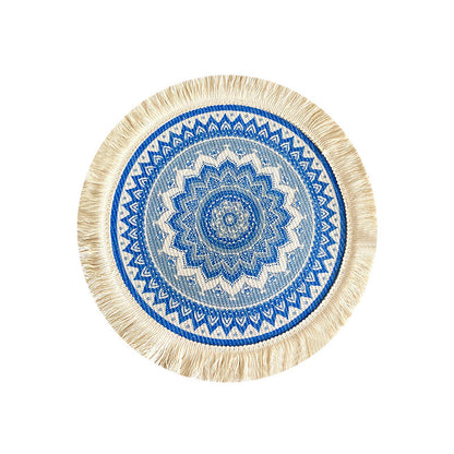 4 Pcs Beige and Orange Boho Chic Woven Cotton Placemat with Tassels - Nordic Bohemian Style(Tableware is a prop for shooting and is not included) - Image 5
