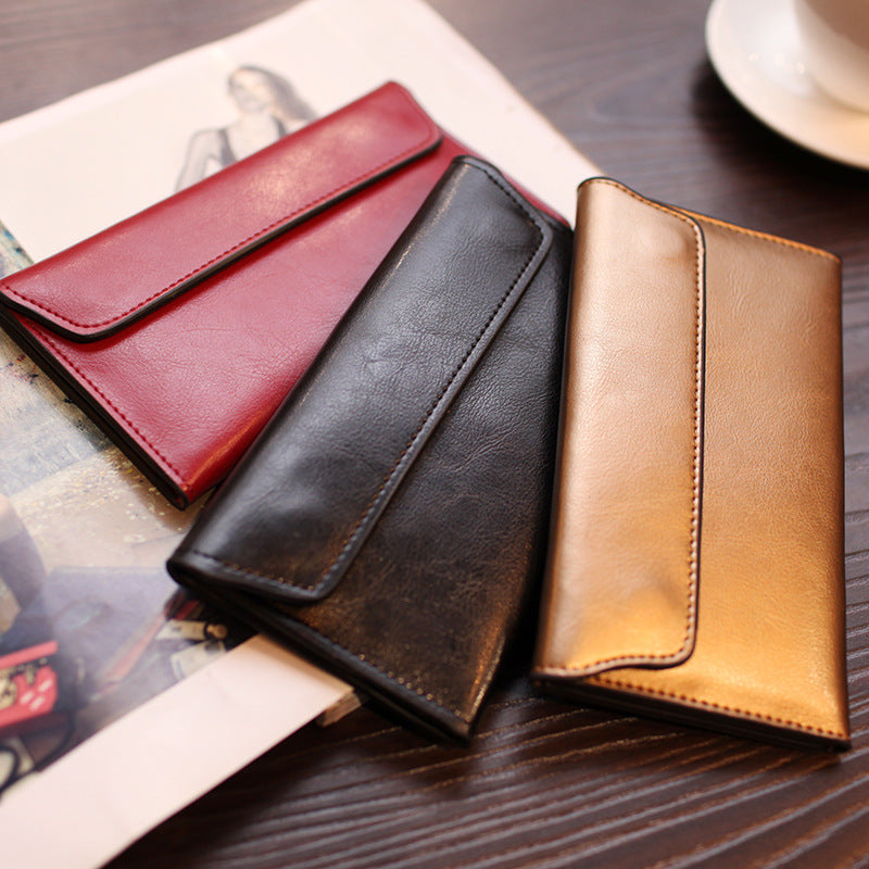 Brown Women's Genuine Leather Long Wallet - Slim Business Clutch with Snap Closure, Multi-Card Holder - Image 2