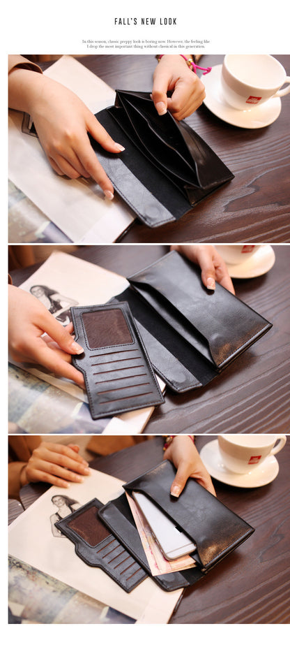 Brown Women's Genuine Leather Long Wallet - Slim Business Clutch with Snap Closure, Multi-Card Holder - Image 5