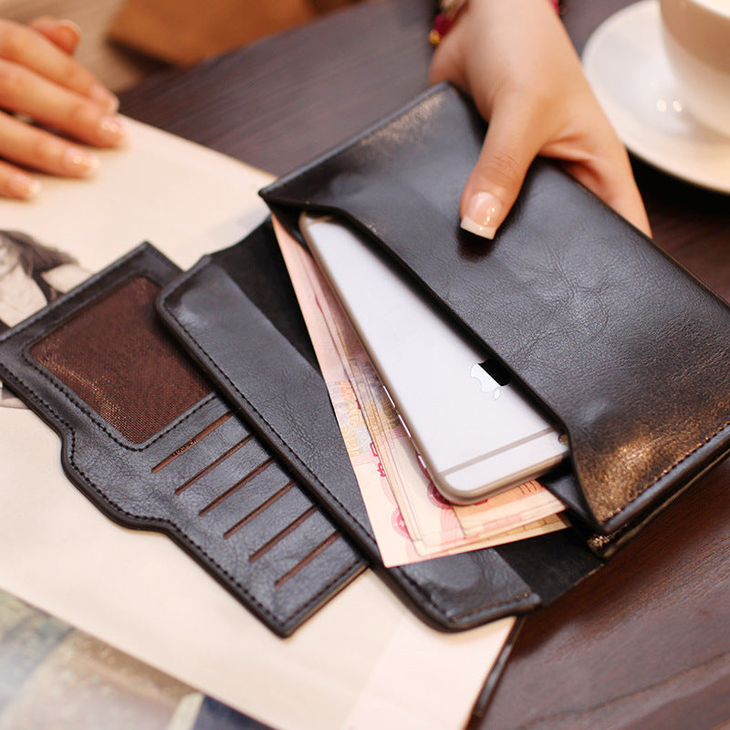 Silver Women's Genuine Leather Long Wallet - Slim Business Clutch with Snap Closure, Multi-Card Holder - Image 3