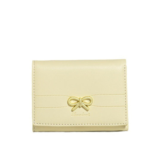 Yellow Compact Women's Bow-Accent Wallet - Fresh Minimalist PU Leather Foldable Card Holder with Multiple Slots