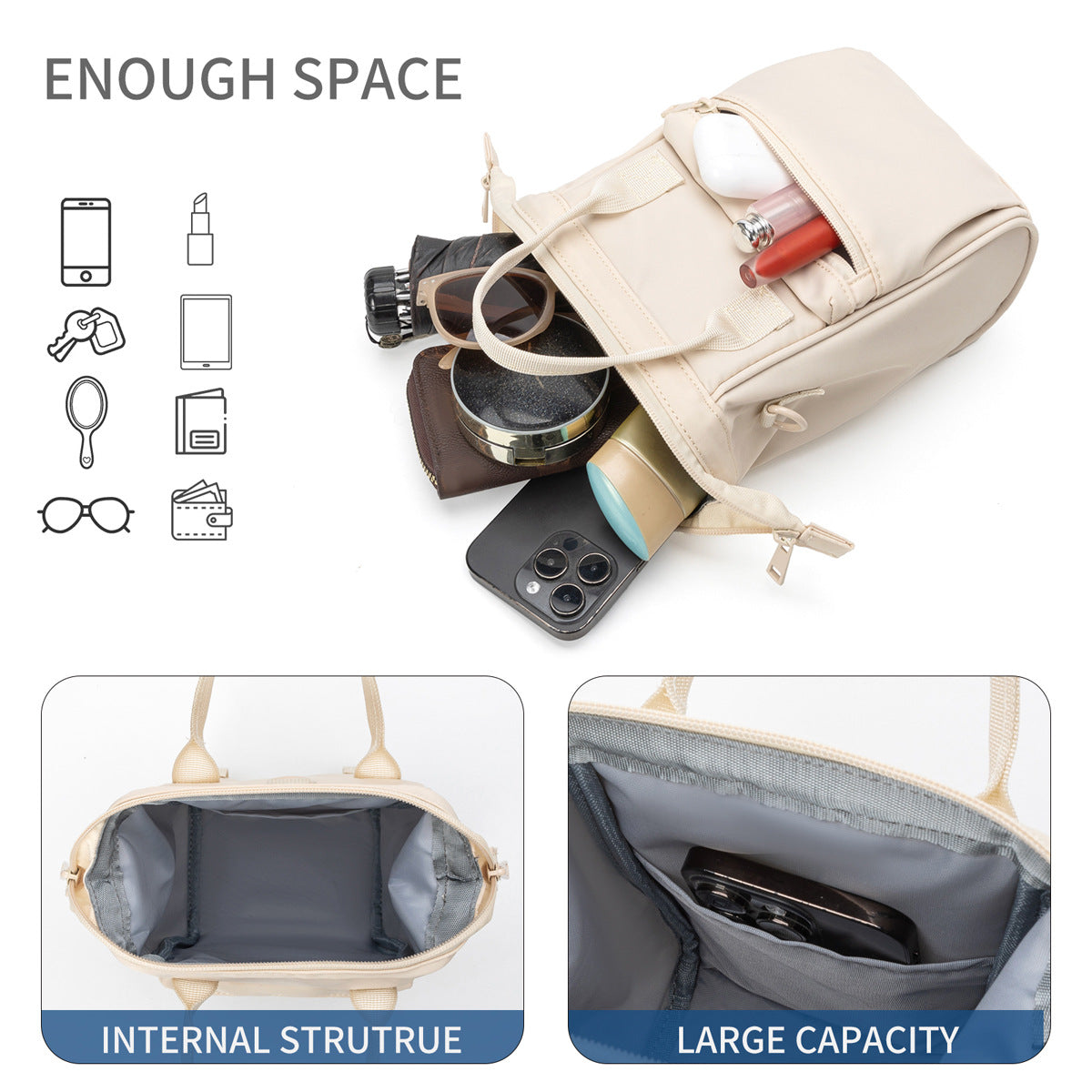 Beige Mini Waterproof Oxford Backpack - Lightweight 263g Travel Crossbody Bag with Adjustable Straps - Image 5