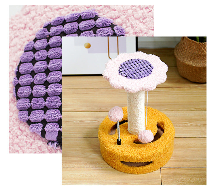 Blue And Grey Sunflower Cat Scratching Post - 35cm Sisal Cat Tree with Plush Toys for Small Cats - Image 4